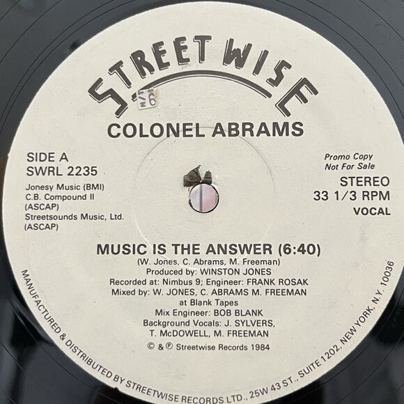 Colonel Abrams Music Is The Answer 12" Single 1984 Street Wise SWRL 2235 Promo - Picture 2 of 6